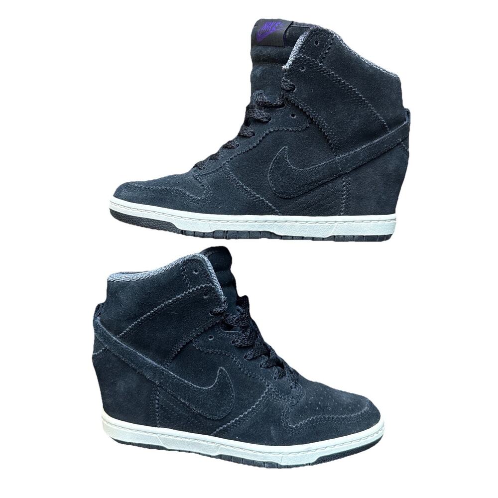 Nike Dunk Sky Hi Wedge Sneakers Black Suede Women’s 7.5 Hidden Heel EUC 2012